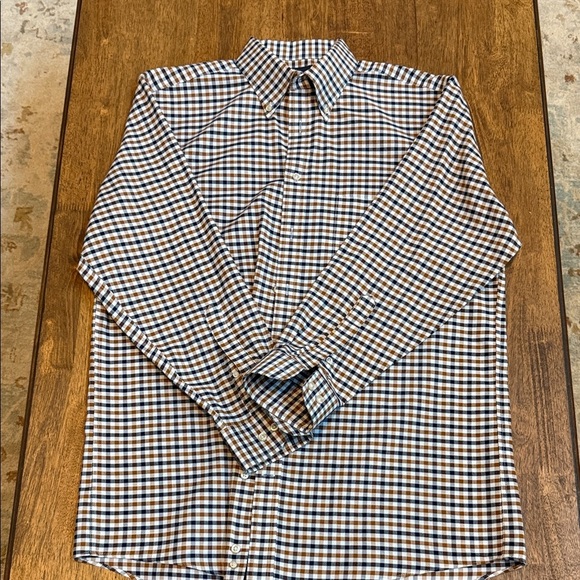 Stafford Other - Men's Blue and Brown Checkered Shirt